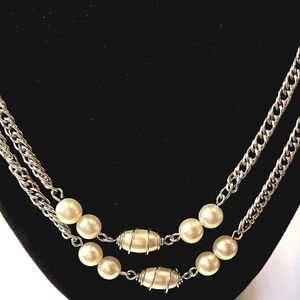 Faux Pearl and Chain Necklace Set with Earrings